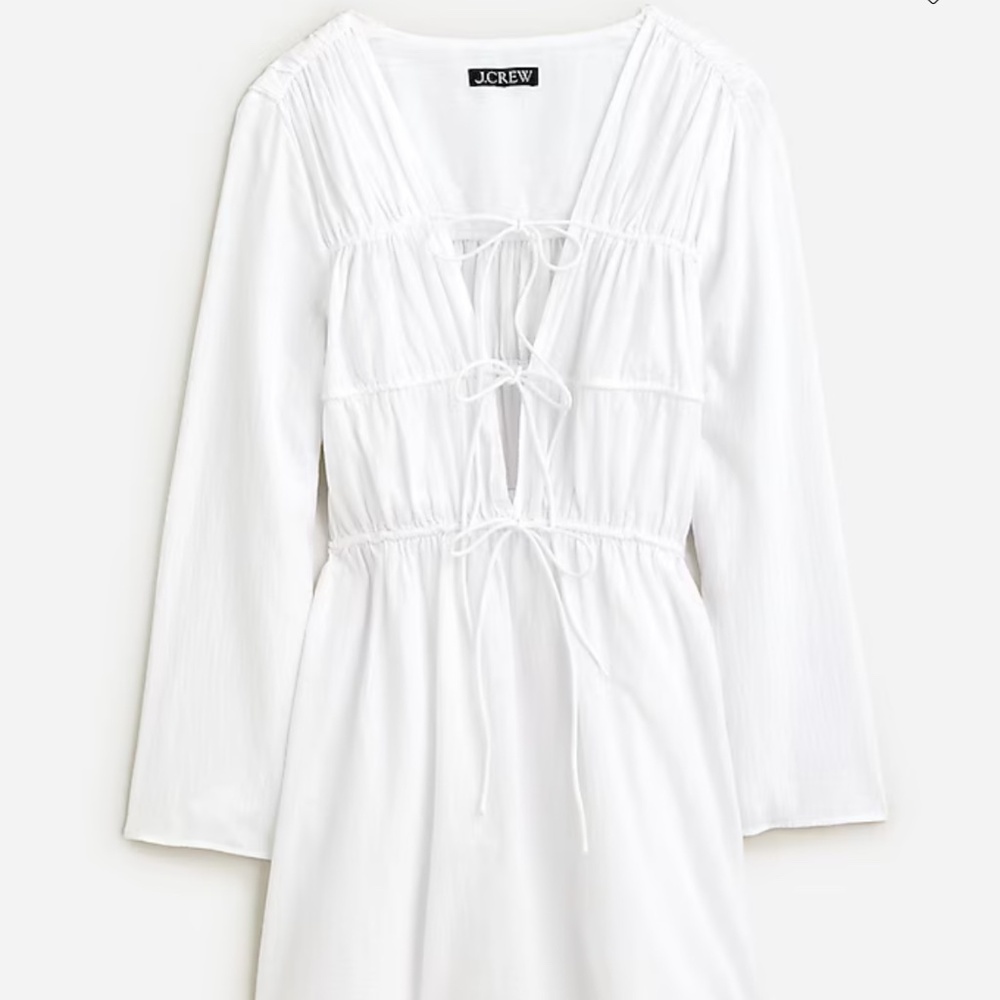 J. Crew White Tie-Front Long Sleeve Dress